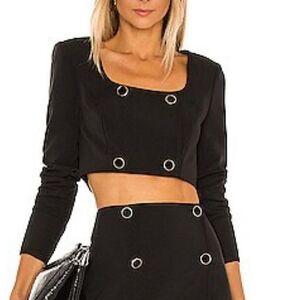 NBD Black Cropped Long Sleeve Top NWT Small Gold Button Accents Coquette